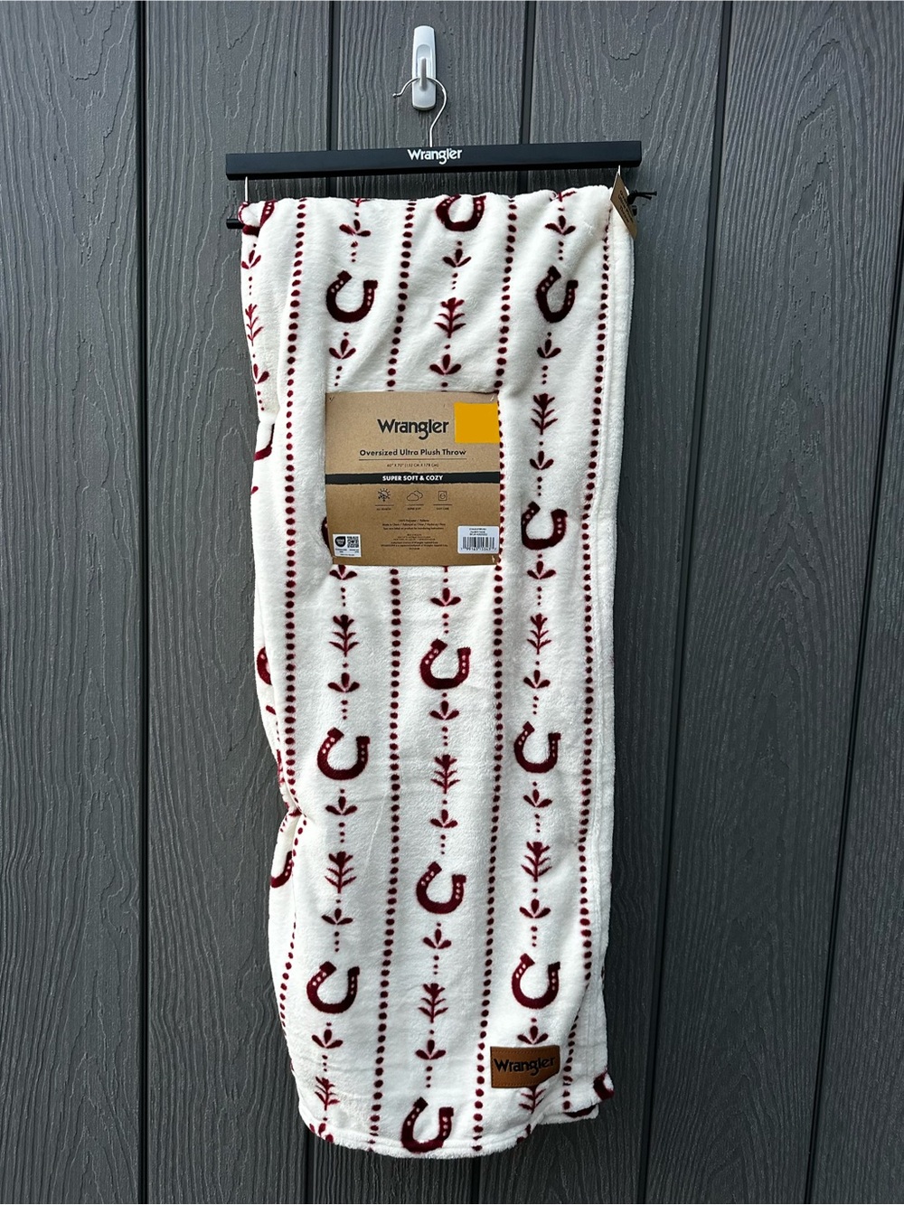 Stables Stripe Red Horseshoes - Wrangler Plush Throw Blanket NWT